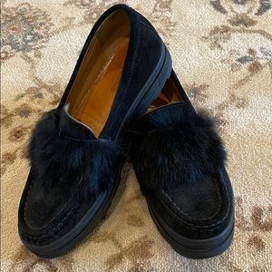 Black Suede Loafers with Fur